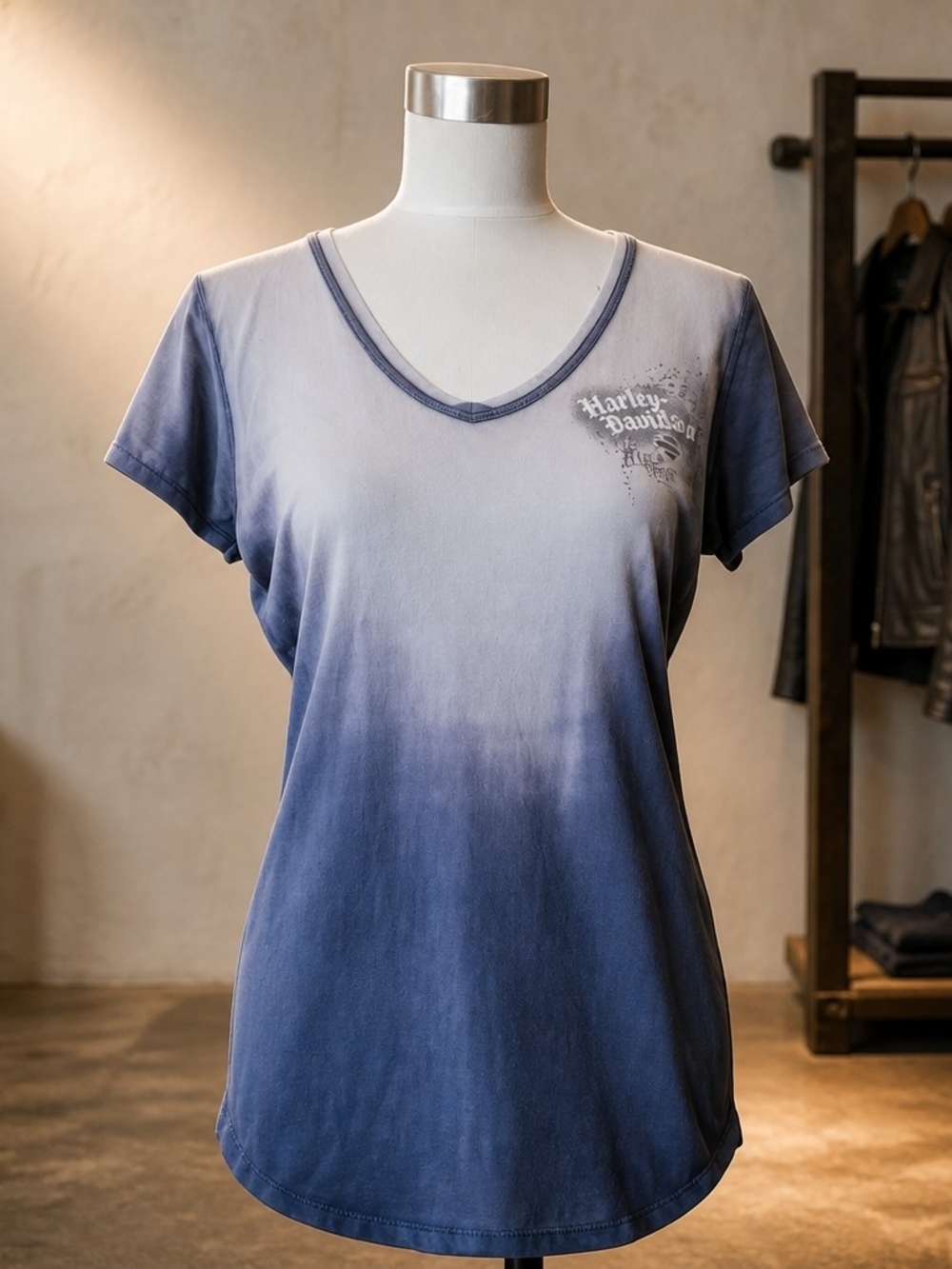 Harley-Davidson Women's M Dark Grey (not blue) Ombre V-Neck Tee